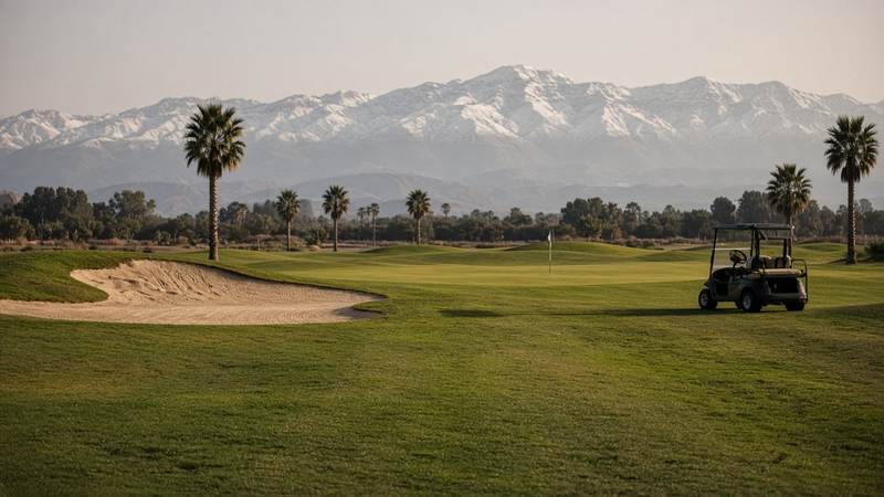 Golf course in Marrakech with the Atlas in the background