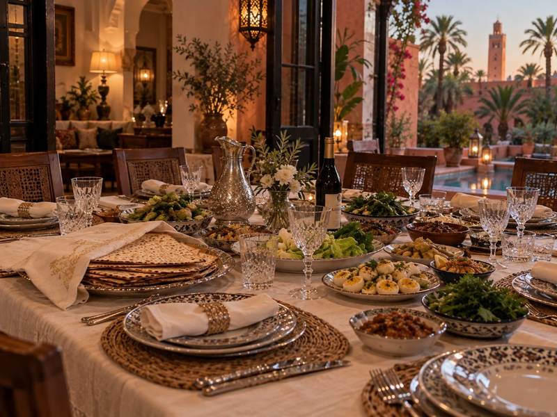 Passover Seder table in a villa in Marrakech